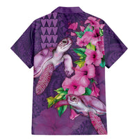 Hawaiian Turtle Love Couple Family Matching Mermaid Dress and Hawaiian Shirt - Sweet Hibiscus and Kakau Pattern Deep Purple Color LT03 - Polynesian Pride