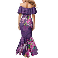Hawaiian Turtle Love Couple Family Matching Mermaid Dress and Hawaiian Shirt - Sweet Hibiscus and Kakau Pattern Deep Purple Color LT03 - Polynesian Pride