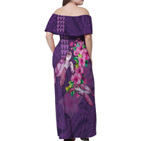Hawaiian Turtle Love Couple Family Matching Off Shoulder Maxi Dress and Hawaiian Shirt - Sweet Hibiscus and Kakau Pattern Deep Purple Color LT03 - Polynesian Pride