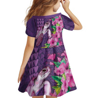 Hawaiian Turtle Love Couple Family Matching Off Shoulder Short Dress and Hawaiian Shirt - Sweet Hibiscus and Kakau Pattern Deep Purple Color LT03 - Polynesian Pride