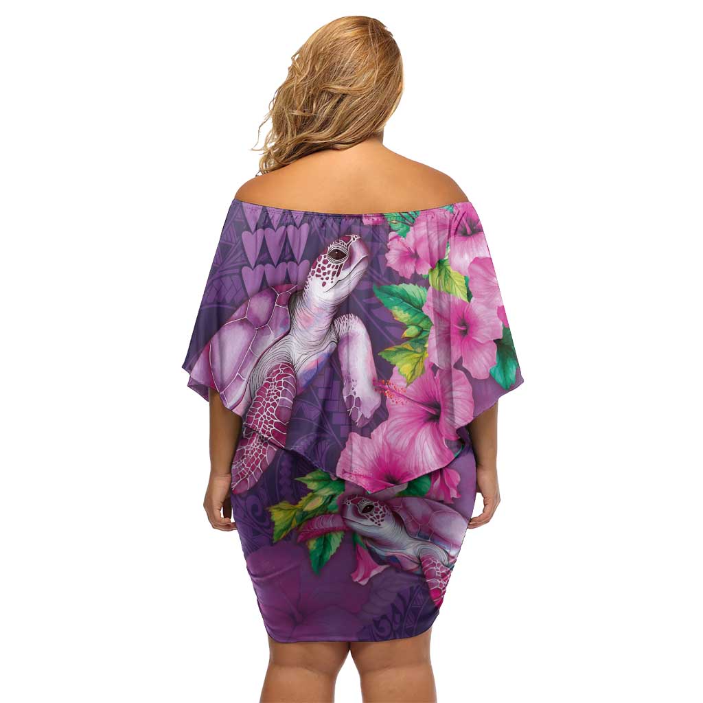 Hawaiian Turtle Love Couple Family Matching Off Shoulder Short Dress and Hawaiian Shirt - Sweet Hibiscus and Kakau Pattern Deep Purple Color LT03 - Polynesian Pride