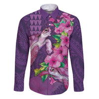 Hawaiian Turtle Love Couple Family Matching Puletasi and Hawaiian Shirt - Sweet Hibiscus and Kakau Pattern Deep Purple Color LT03 Dad's Shirt - Long Sleeve Purple - Polynesian Pride