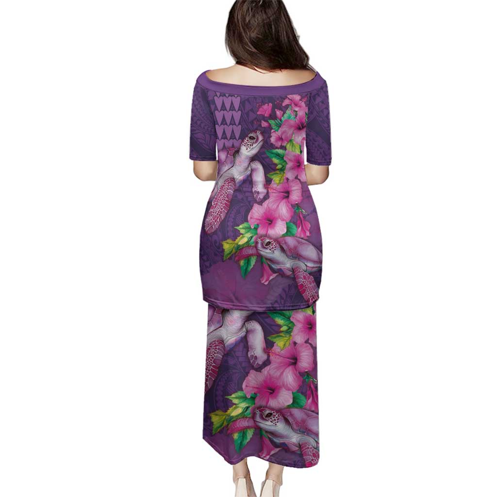 Hawaiian Turtle Love Couple Family Matching Puletasi and Hawaiian Shirt - Sweet Hibiscus and Kakau Pattern Deep Purple Color LT03 - Polynesian Pride