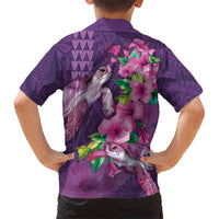 Hawaiian Turtle Love Couple Family Matching Short Sleeve Bodycon Dress and Hawaiian Shirt - Sweet Hibiscus and Kakau Pattern Deep Purple Color LT03 - Polynesian Pride