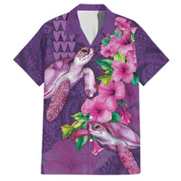 Hawaiian Turtle Love Couple Family Matching Short Sleeve Bodycon Dress and Hawaiian Shirt - Sweet Hibiscus and Kakau Pattern Deep Purple Color LT03 Dad's Shirt - Short Sleeve Purple - Polynesian Pride