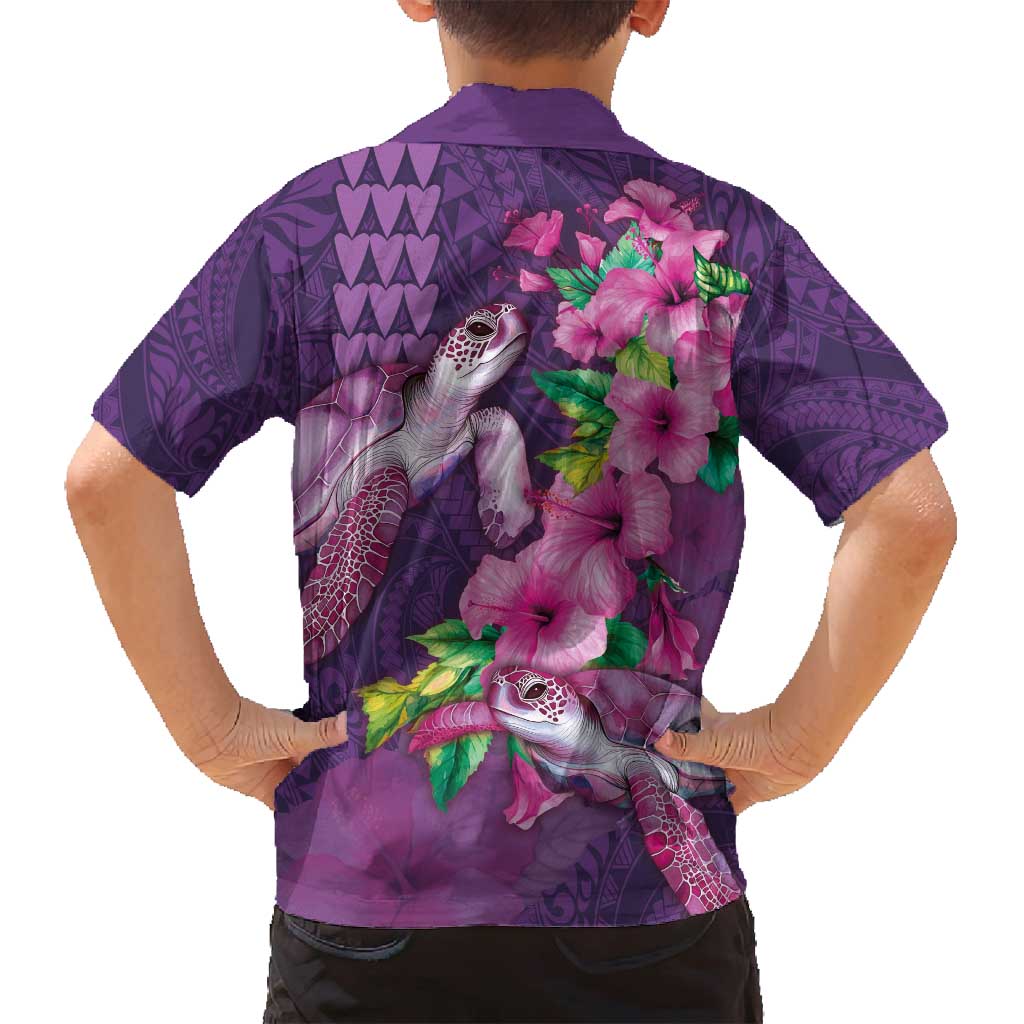 Hawaiian Turtle Love Couple Family Matching Summer Maxi Dress and Hawaiian Shirt - Sweet Hibiscus and Kakau Pattern Deep Purple Color LT03 - Polynesian Pride
