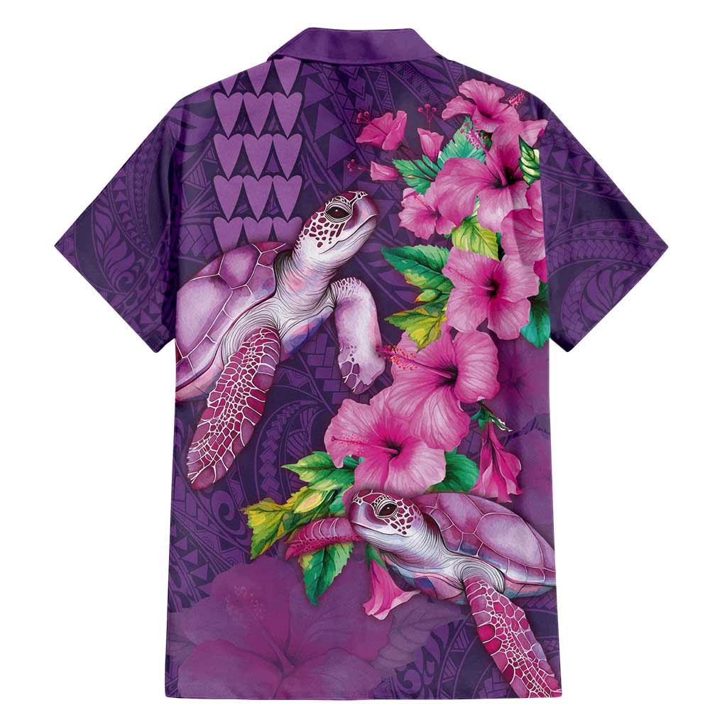 Hawaiian Turtle Love Couple Family Matching Summer Maxi Dress and Hawaiian Shirt - Sweet Hibiscus and Kakau Pattern Deep Purple Color LT03 - Polynesian Pride