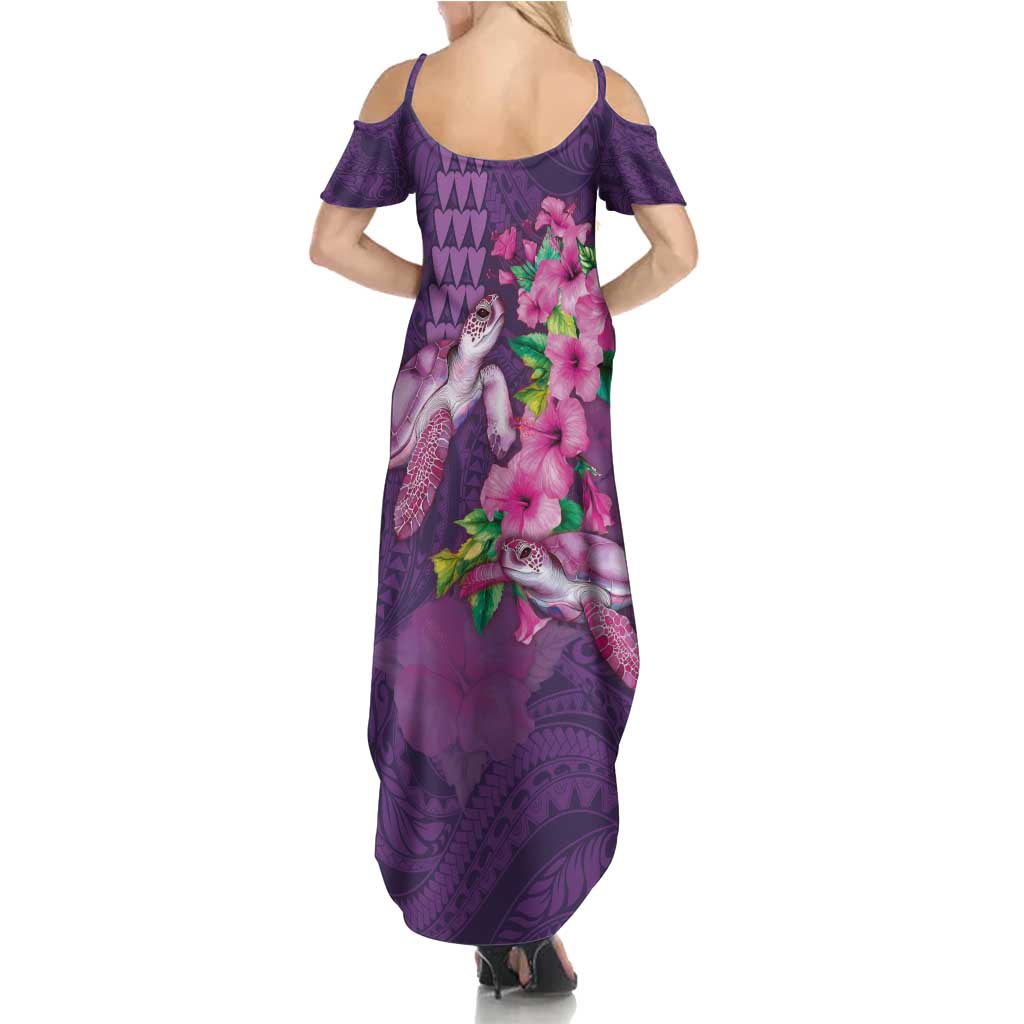 Hawaiian Turtle Love Couple Family Matching Summer Maxi Dress and Hawaiian Shirt - Sweet Hibiscus and Kakau Pattern Deep Purple Color LT03 - Polynesian Pride