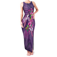 Hawaiian Turtle Love Couple Family Matching Tank Maxi Dress and Hawaiian Shirt - Sweet Hibiscus and Kakau Pattern Deep Purple Color LT03 Mom's Dress Purple - Polynesian Pride