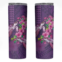 Hawaiian Turtle Love Couple Skinny Tumbler Sweet Hibiscus and Kakau Pattern Deep Purple Color LT03 Purple - Polynesian Pride