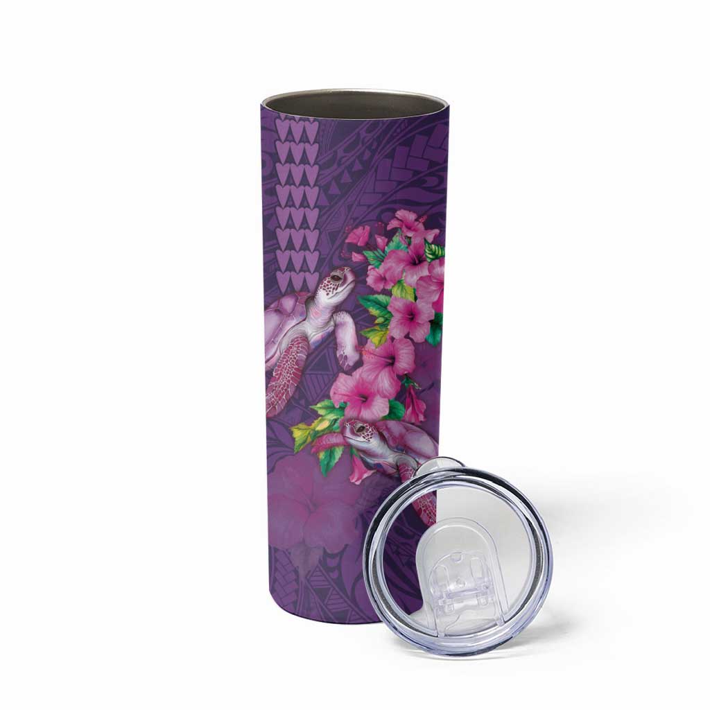 Hawaiian Turtle Love Couple Skinny Tumbler Sweet Hibiscus and Kakau Pattern Deep Purple Color LT03 - Polynesian Pride