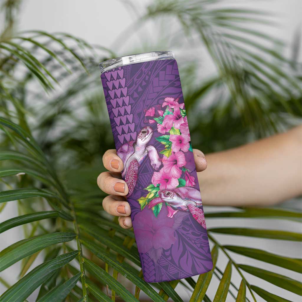 Hawaiian Turtle Love Couple Skinny Tumbler Sweet Hibiscus and Kakau Pattern Deep Purple Color LT03 - Polynesian Pride