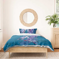 Hawaiian Turtle Love Couple Bedding Set - Sweet Hibiscus and Kakau Pattern Sapphire Color