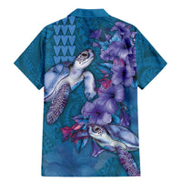 Hawaiian Turtle Love Couple Family Matching Mermaid Dress and Hawaiian Shirt - Sweet Hibiscus and Kakau Pattern Sapphire Color LT03 - Polynesian Pride