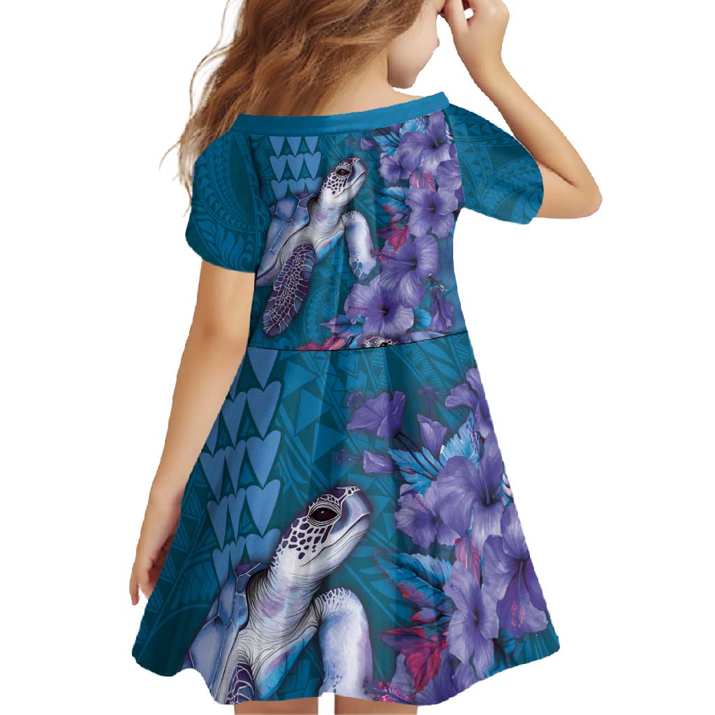Hawaiian Turtle Love Couple Family Matching Off Shoulder Maxi Dress and Hawaiian Shirt - Sweet Hibiscus and Kakau Pattern Sapphire Color LT03 - Polynesian Pride