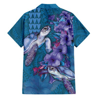 Hawaiian Turtle Love Couple Family Matching Puletasi and Hawaiian Shirt - Sweet Hibiscus and Kakau Pattern Sapphire Color LT03 - Polynesian Pride