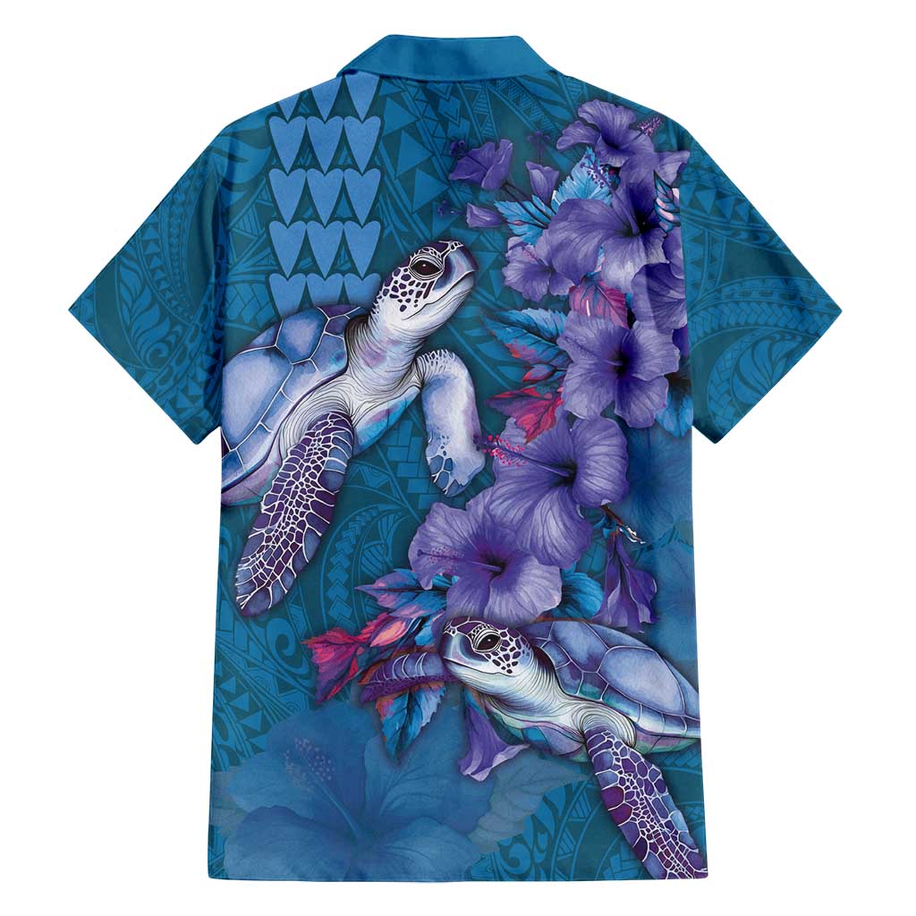 Hawaiian Turtle Love Couple Family Matching Summer Maxi Dress and Hawaiian Shirt - Sweet Hibiscus and Kakau Pattern Sapphire Color LT03 - Polynesian Pride