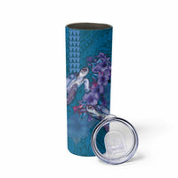 Hawaiian Turtle Love Couple Skinny Tumbler Sweet Hibiscus and Kakau Pattern Sapphire Color LT03 - Polynesian Pride