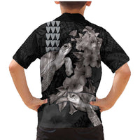 Hawaiian Turtle Love Couple Family Matching Mermaid Dress and Hawaiian Shirt - Sweet Hibiscus and Kakau Pattern Grayscale Color LT03 - Polynesian Pride