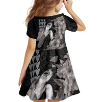 Hawaiian Turtle Love Couple Family Matching Mermaid Dress and Hawaiian Shirt - Sweet Hibiscus and Kakau Pattern Grayscale Color LT03 - Polynesian Pride