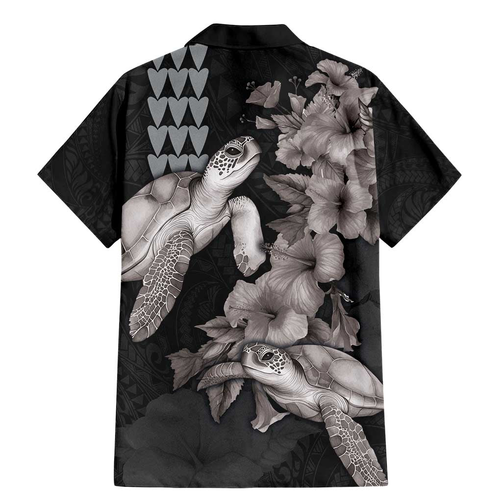 Hawaiian Turtle Love Couple Family Matching Mermaid Dress and Hawaiian Shirt - Sweet Hibiscus and Kakau Pattern Grayscale Color LT03 - Polynesian Pride