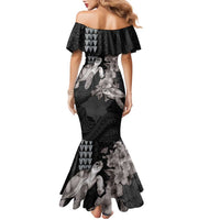 Hawaiian Turtle Love Couple Family Matching Mermaid Dress and Hawaiian Shirt - Sweet Hibiscus and Kakau Pattern Grayscale Color LT03 - Polynesian Pride