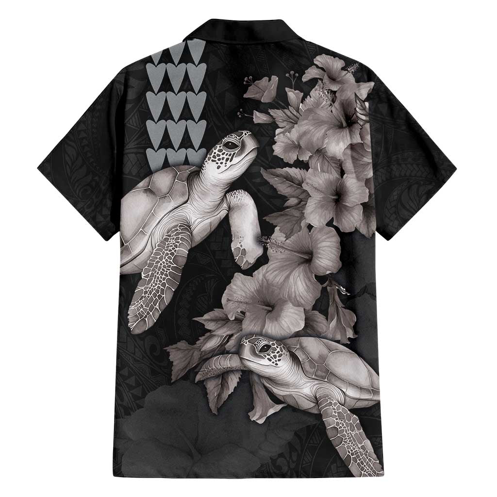 Hawaiian Turtle Love Couple Family Matching Puletasi and Hawaiian Shirt - Sweet Hibiscus and Kakau Pattern Grayscale Color LT03 - Polynesian Pride