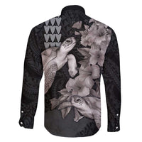 Hawaiian Turtle Love Couple Family Matching Short Sleeve Bodycon Dress and Hawaiian Shirt - Sweet Hibiscus and Kakau Pattern Grayscale Color LT03 - Polynesian Pride