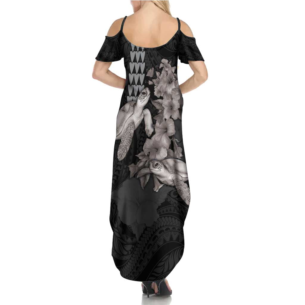 Hawaiian Turtle Love Couple Family Matching Summer Maxi Dress and Hawaiian Shirt - Sweet Hibiscus and Kakau Pattern Grayscale Color LT03 - Polynesian Pride