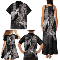 Hawaiian Turtle Love Couple Family Matching Tank Maxi Dress and Hawaiian Shirt - Sweet Hibiscus and Kakau Pattern Grayscale Color LT03 - Polynesian Pride