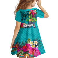 Hawaii Great Aloha Run 40th Anniversary Kid Short Sleeve Dress With Turtle Mascot Marathon Hibiscus and Kakau LT03 - Polynesian Pride