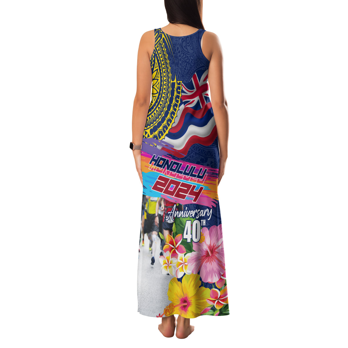 Hawaii Great Aloha Run 40th Anniversary Family Matching Tank Maxi Dress and Hawaiian Shirt Hibiscus and Kakau Pattern LT03 - Polynesian Pride