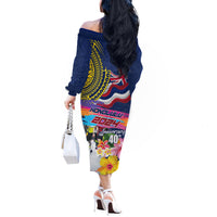 Hawaii Great Aloha Run 40th Anniversary Off The Shoulder Long Sleeve Dress Hibiscus and Kakau Pattern LT03 - Polynesian Pride