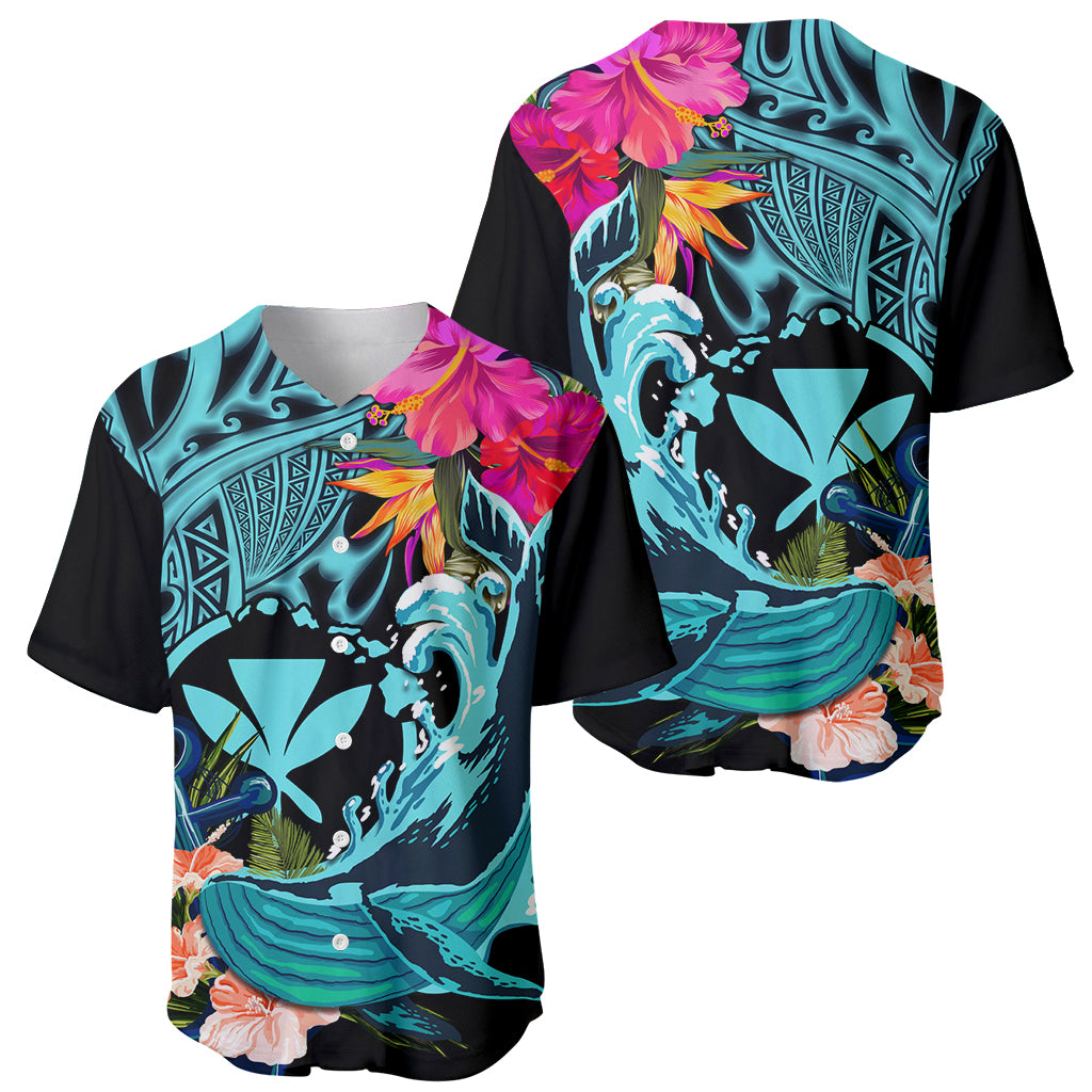 Hawaii Baseball Jersey Whale Mix Hibiscus and Kanaka Maoli LT03 - Polynesian Pride