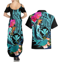 Hawaii Couples Matching Summer Maxi Dress and Hawaiian Shirt Whale Mix Hibiscus and Kanaka Maoli LT03 - Polynesian Pride