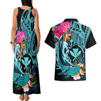 Hawaii Couples Matching Tank Maxi Dress and Hawaiian Shirt Whale Mix Hibiscus and Kanaka Maoli LT03 - Polynesian Pride