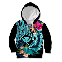 Hawaii Kid Hoodie Whale Mix Hibiscus and Kanaka Maoli LT03 Hoodie Black - Polynesian Pride