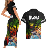 Hawaii Lei Day Couples Matching Short Sleeve Bodycon Dress and Hawaiian Shirt Hibiscus Wreath and Polynesian Pattern LT03 - Polynesian Pride