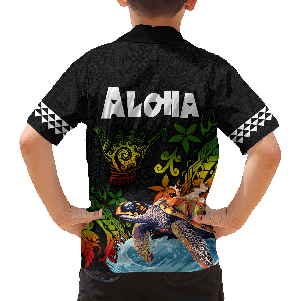 Hawaii Lei Day Family Matching Off The Shoulder Long Sleeve Dress and Hawaiian Shirt Hibiscus Wreath and Polynesian Pattern