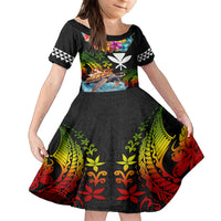 Hawaii Lei Day Family Matching Off The Shoulder Long Sleeve Dress and Hawaiian Shirt Hibiscus Wreath and Polynesian Pattern