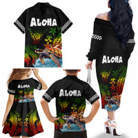 Hawaii Lei Day Family Matching Off The Shoulder Long Sleeve Dress and Hawaiian Shirt Hibiscus Wreath and Polynesian Pattern