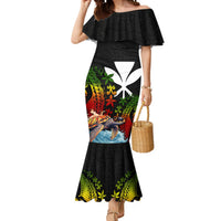 Hawaii Lei Day Mermaid Dress Hibiscus Wreath and Polynesian Pattern