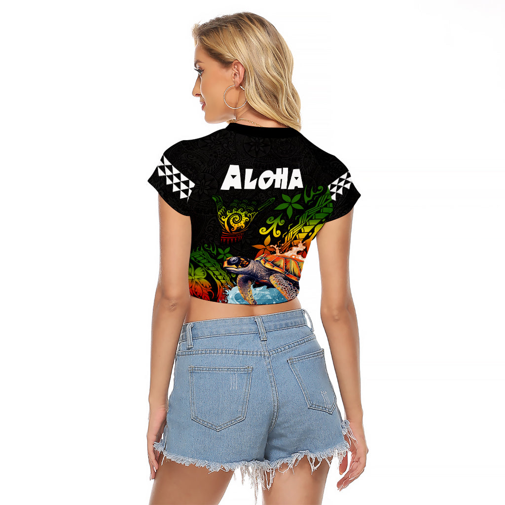Hawaii Lei Day Raglan Cropped T Shirt Hibiscus Wreath and Polynesian Pattern