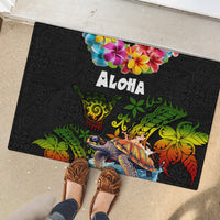 Hawaii Lei Day Rubber Doormat Hibiscus Wreath and Polynesian Pattern