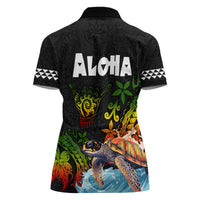 Hawaii Lei Day Women Polo Shirt Hibiscus Wreath and Polynesian Pattern