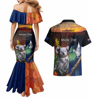 Australia and New Zealand ANZAC Day Couples Matching Mermaid Dress and Hawaiian Shirt Tui Bird and Koala mix Maori and Aboriginal Pattern LT03 - Polynesian Pride