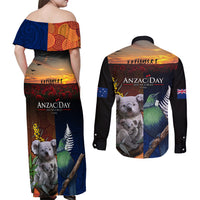 Australia and New Zealand ANZAC Day Couples Matching Off Shoulder Maxi Dress and Long Sleeve Button Shirt Tui Bird and Koala mix Maori and Aboriginal Pattern LT03 - Polynesian Pride