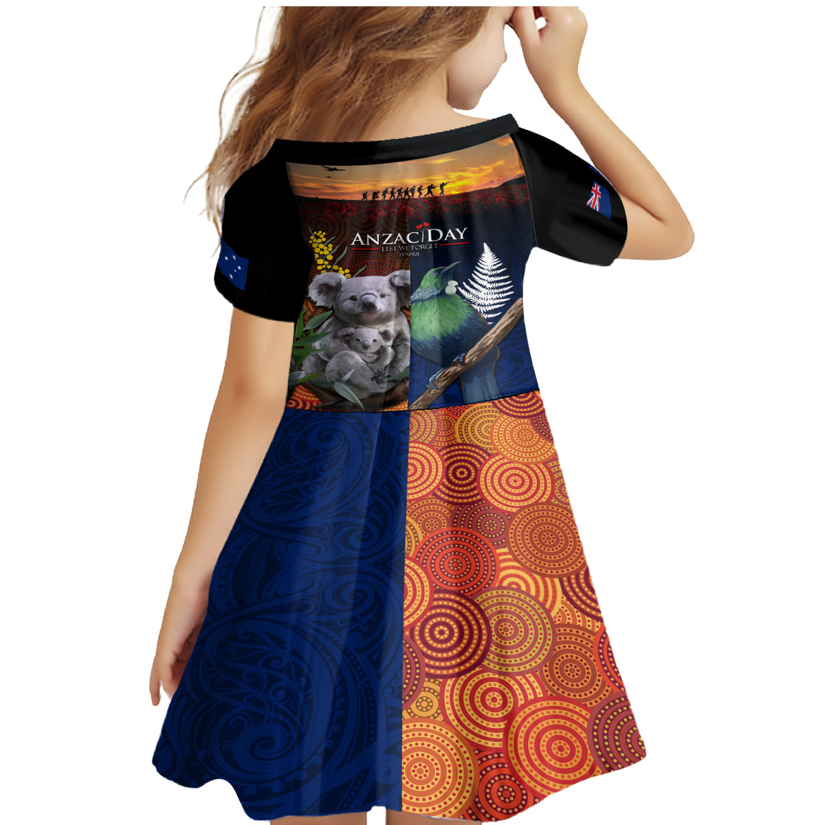 Australia and New Zealand ANZAC Day Family Matching Mermaid Dress and Hawaiian Shirt Tui Bird and Koala mix Maori and Aboriginal Pattern LT03 - Polynesian Pride