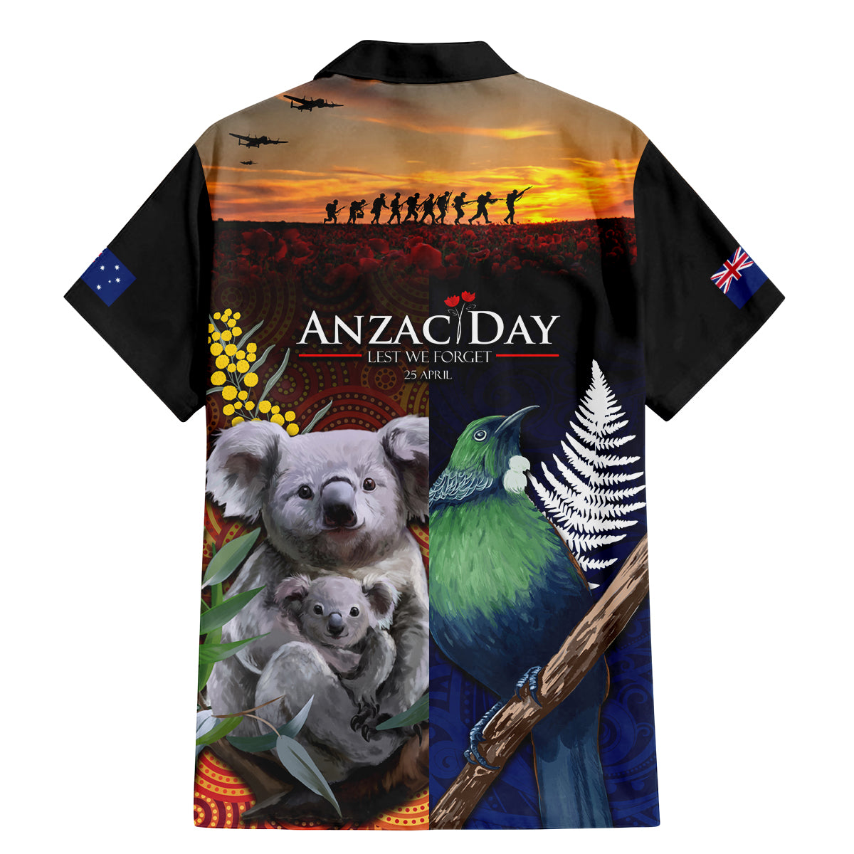 Australia and New Zealand ANZAC Day Family Matching Mermaid Dress and Hawaiian Shirt Tui Bird and Koala mix Maori and Aboriginal Pattern LT03 - Polynesian Pride