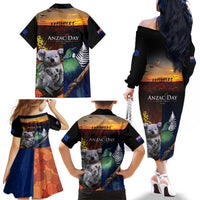 Australia and New Zealand ANZAC Day Family Matching Off The Shoulder Long Sleeve Dress and Hawaiian Shirt Tui Bird and Koala mix Maori and Aboriginal Pattern LT03 - Polynesian Pride
